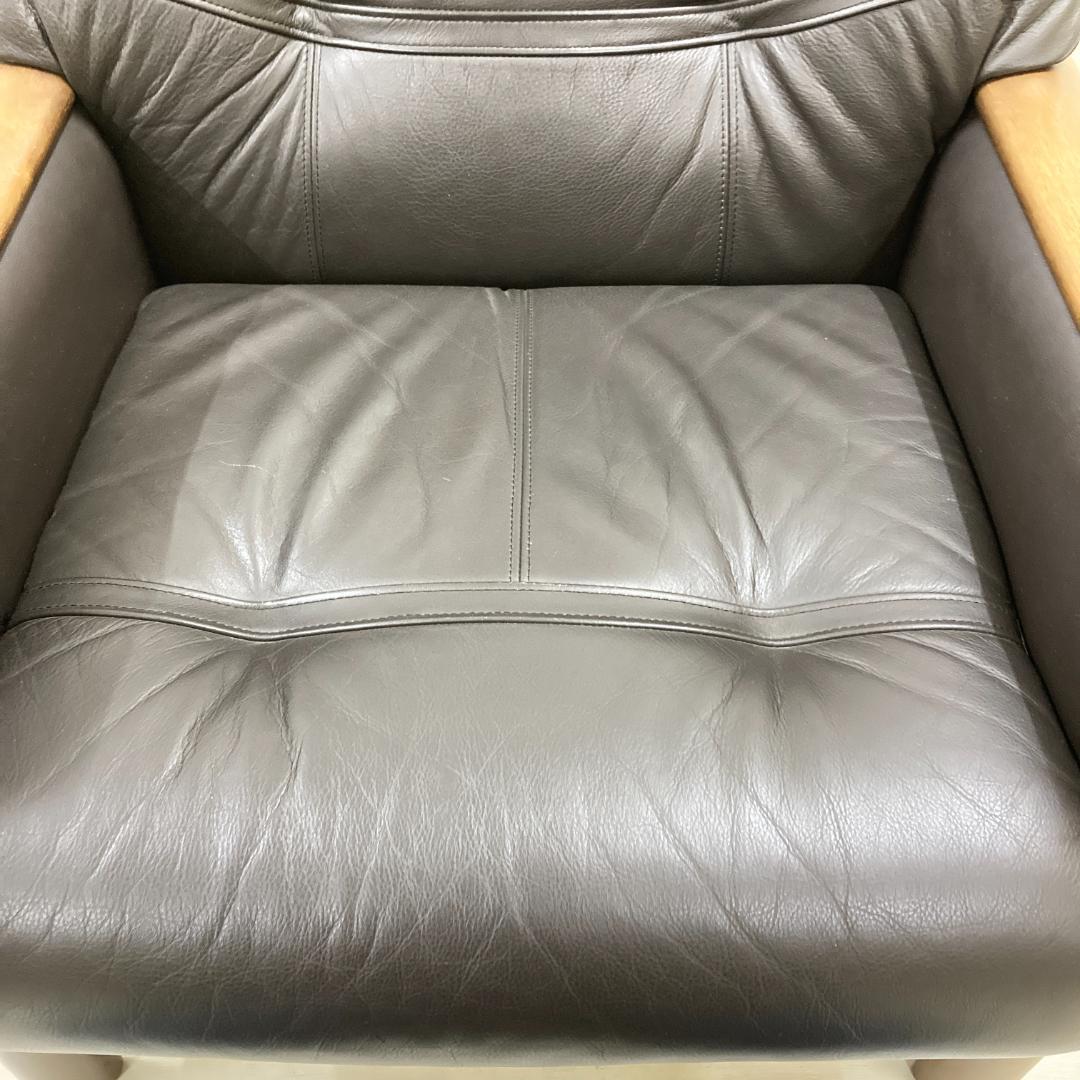 【カリモク】本革 一人掛けソファ シングルソファ レザー アームチェア A