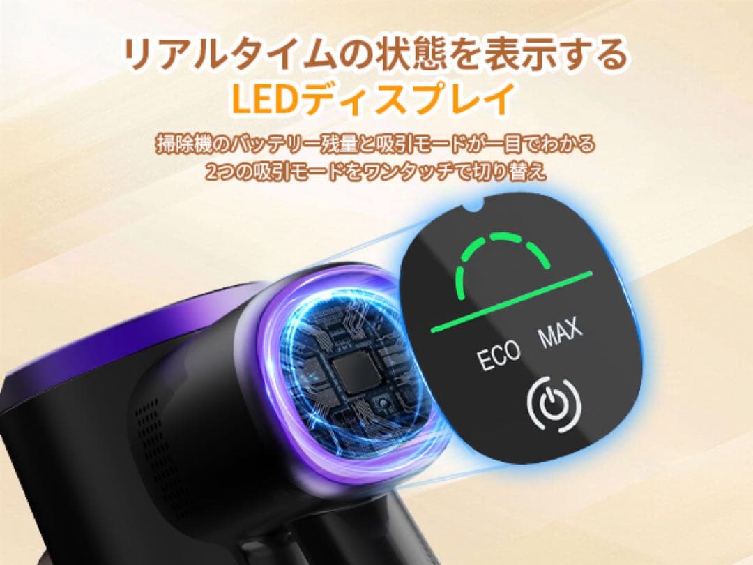 強力吸引　折りたたみ式　コードレス掃除機 LED緑ライト サイクロン式　自立設計