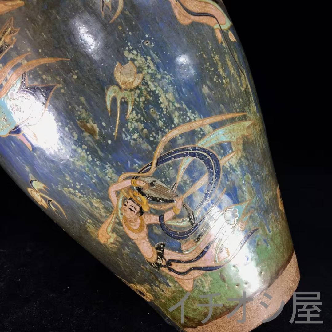 中国古美術 宋建窯 彩絵飛天図梅瓶 花瓶 置物 宋代名窯 古陶瓷器 收蔵逸品