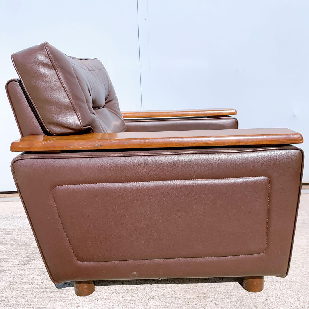 【送料無料】Karimoku カリモク レザー 1人掛けソファ 昭和レトロ 茶②