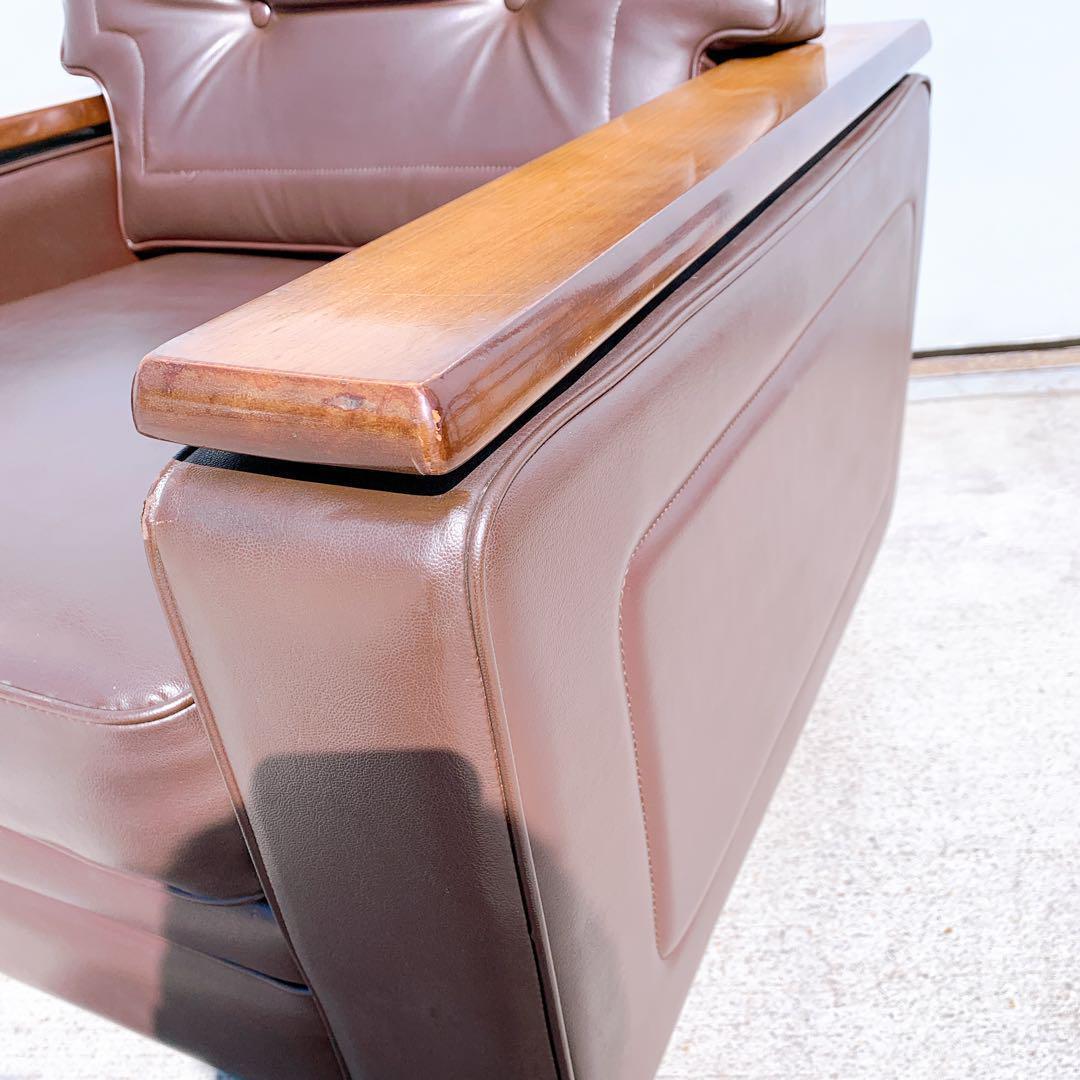 【送料無料】Karimoku カリモク レザー 1人掛けソファ 昭和レトロ 茶②