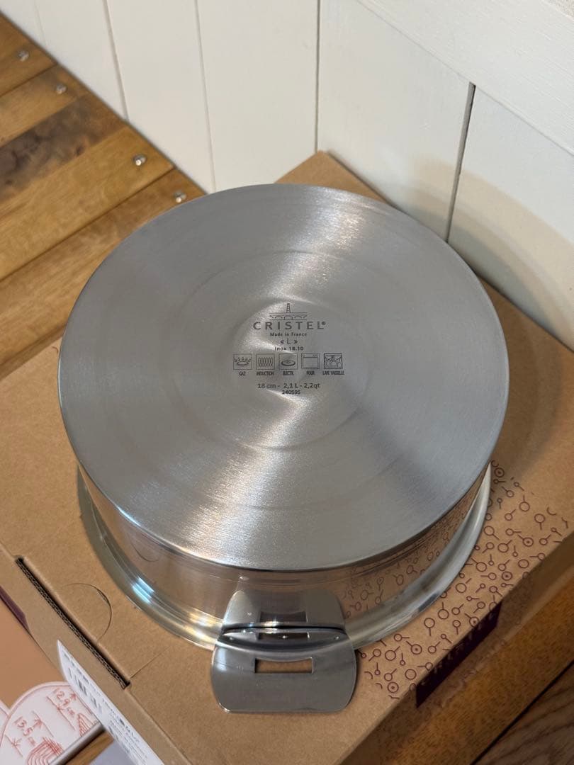 新品 CRISTEL 両手深鍋 L 18cm＋フラットガラス蓋つまみ付