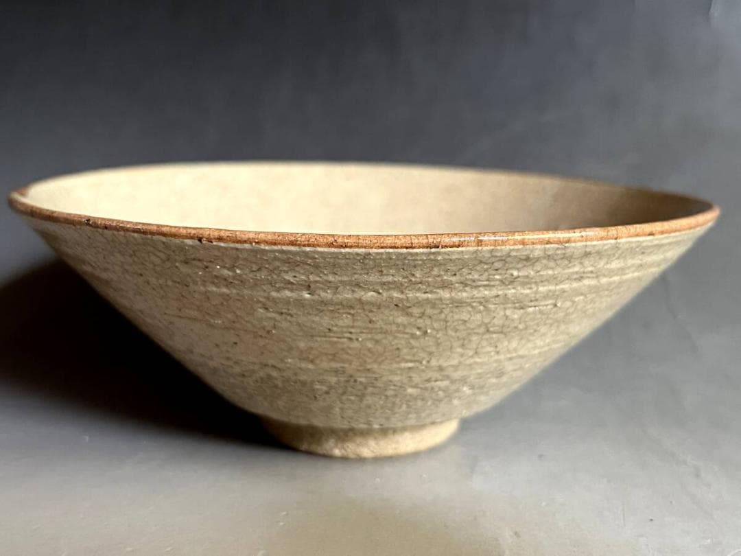 茶碗■唐津 松本鎧山造 平茶碗 粉引 白釉 夏茶碗 抹茶碗 時代物 骨董品■