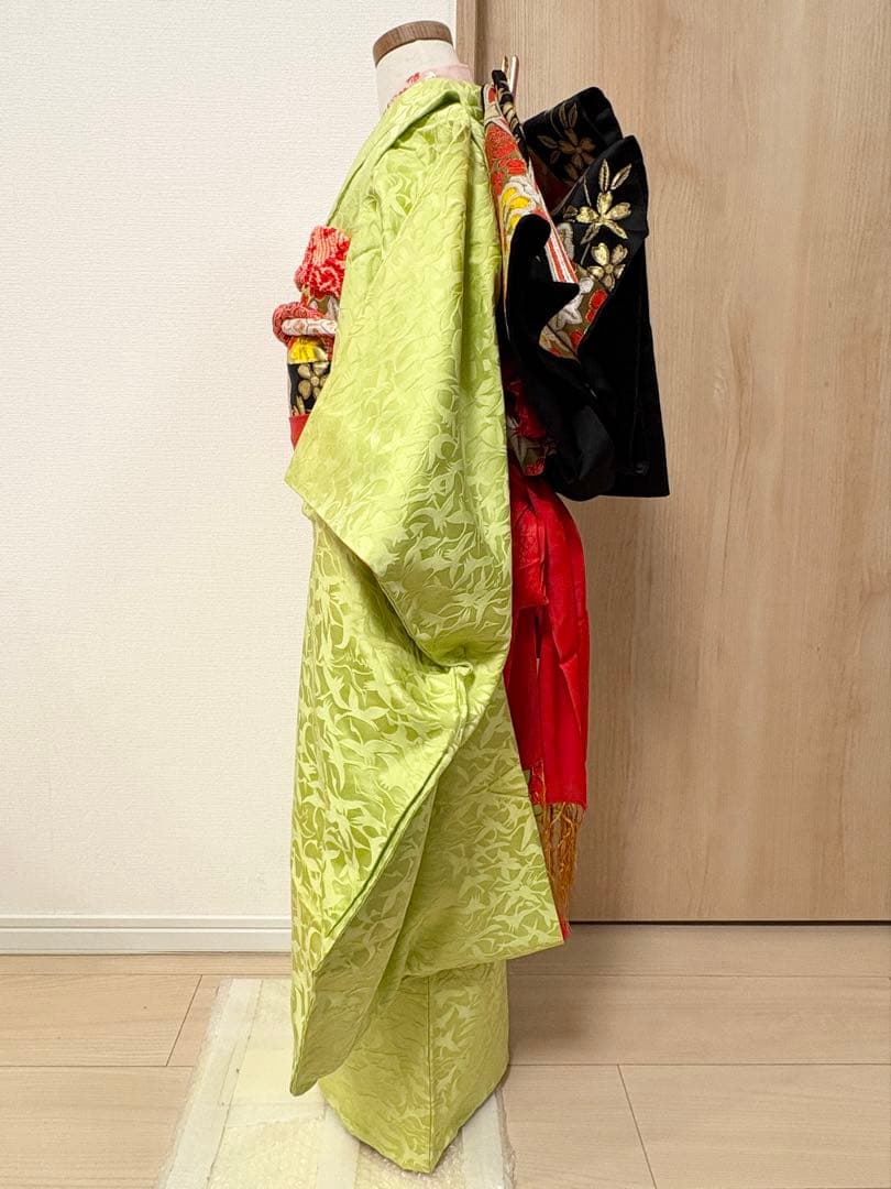 七五三 7歳 祝い着 正絹 黄緑 鶴 M2510282