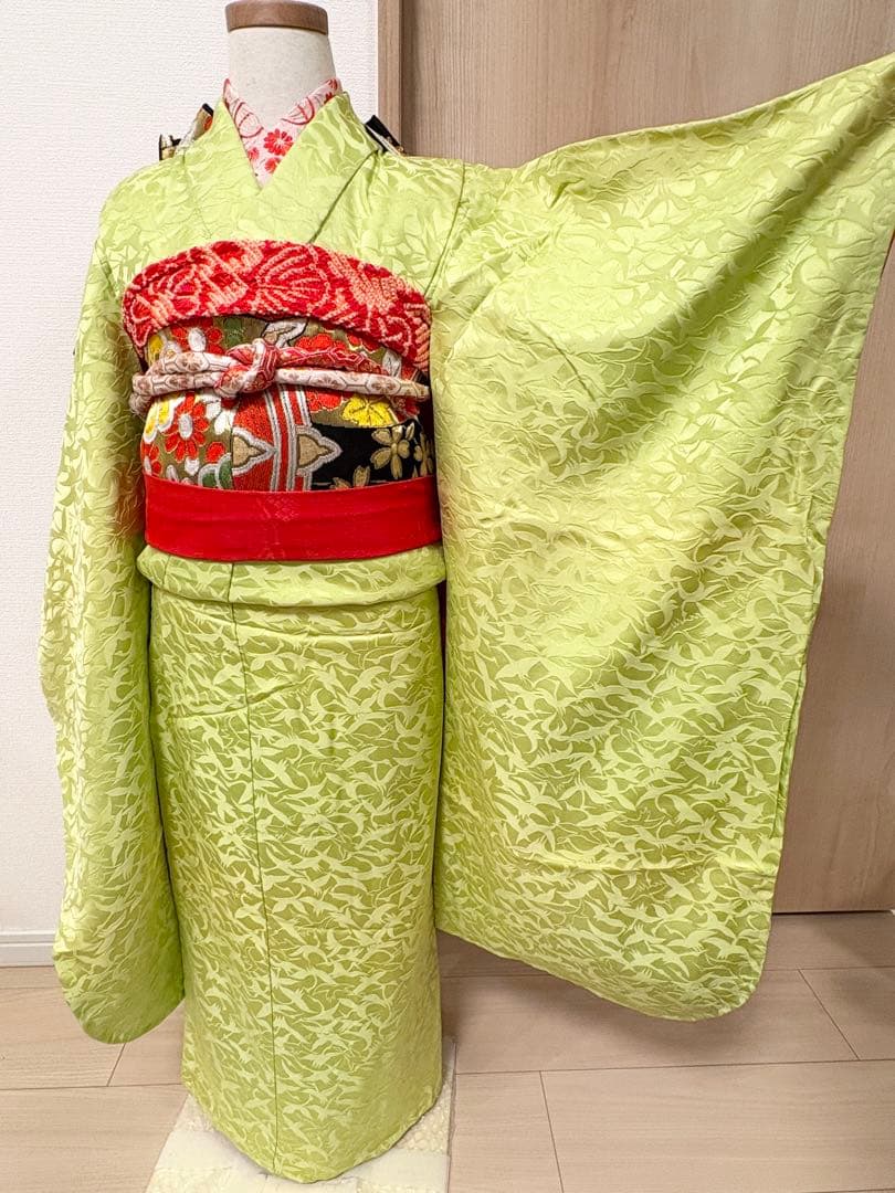 七五三 7歳 祝い着 正絹 黄緑 鶴 M2510282