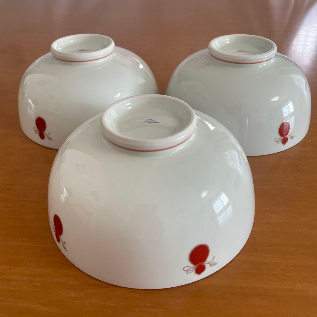 【美品】深川製磁　丼 どんぶり　3個セット　赤絵　金彩　オールド深川