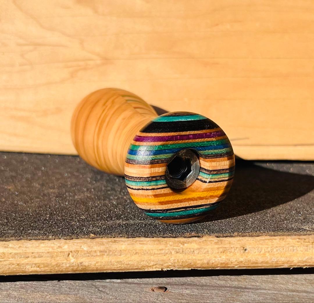 ウッドシフトノブ　寄木　オリーブウッド　スケボーリメイク　ハンドメイド