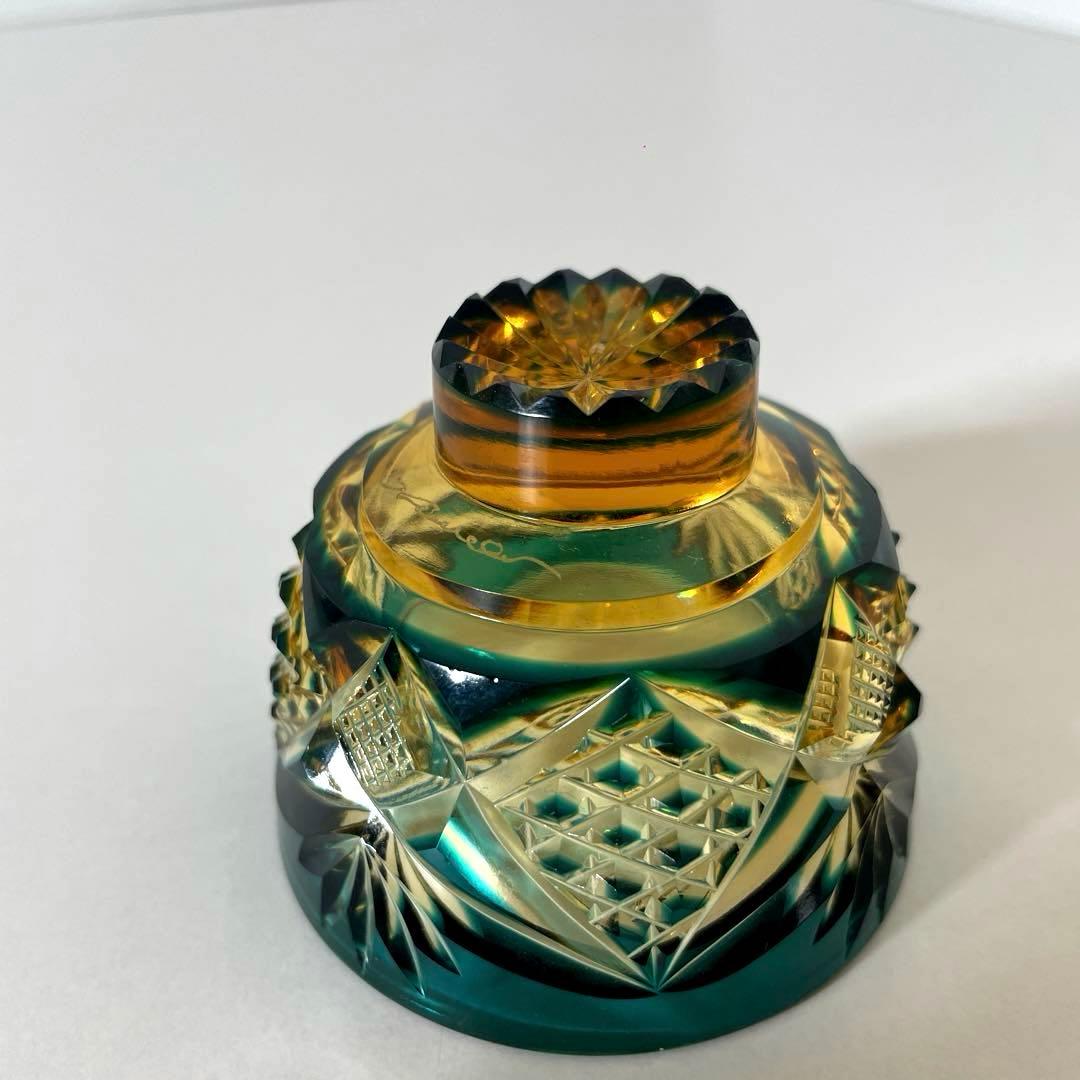 #XG331 ガラス工芸作家・黒木国昭・綾切子・銘「猪口」・骨董・アンティーク