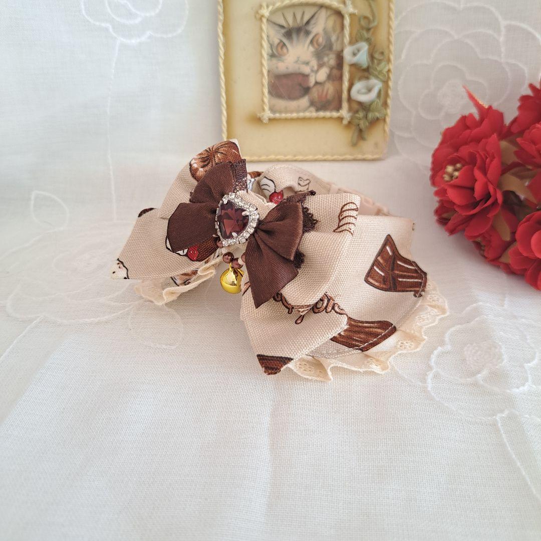 はる、幅広シュシュ、ミルクブラウン、わんちゃん猫ちゃん用