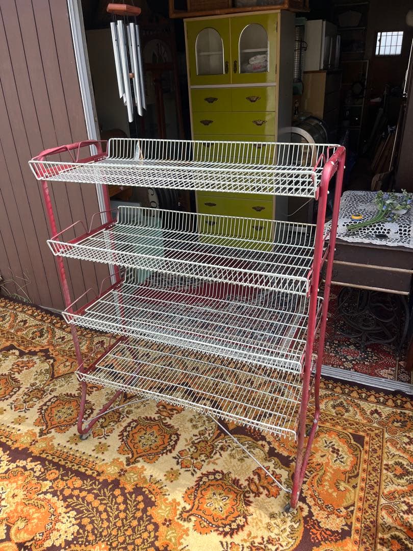 棚 ラック 什器 ② インテリア アンティーク 昭和レトロ 棚 赤 当時物