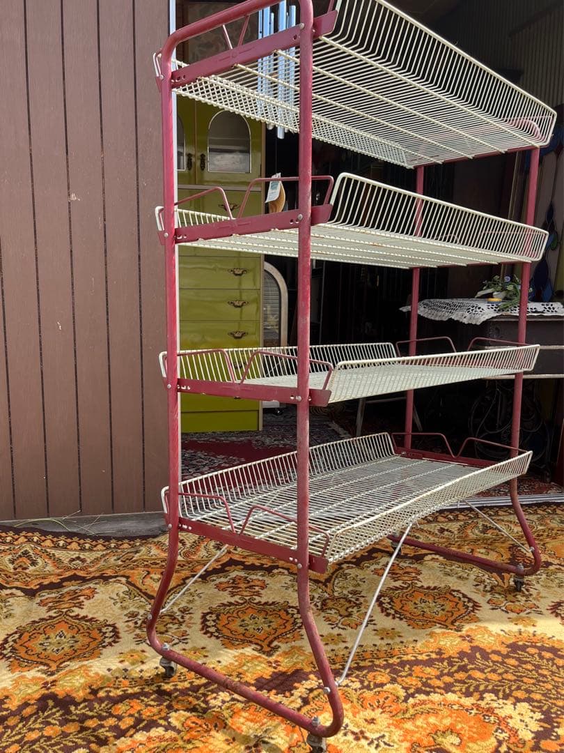 棚 ラック 什器 ② インテリア アンティーク 昭和レトロ 棚 赤 当時物