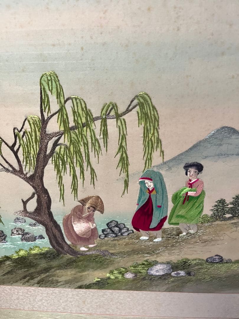 韓国　刺繍　パーテーション　六折　屏風