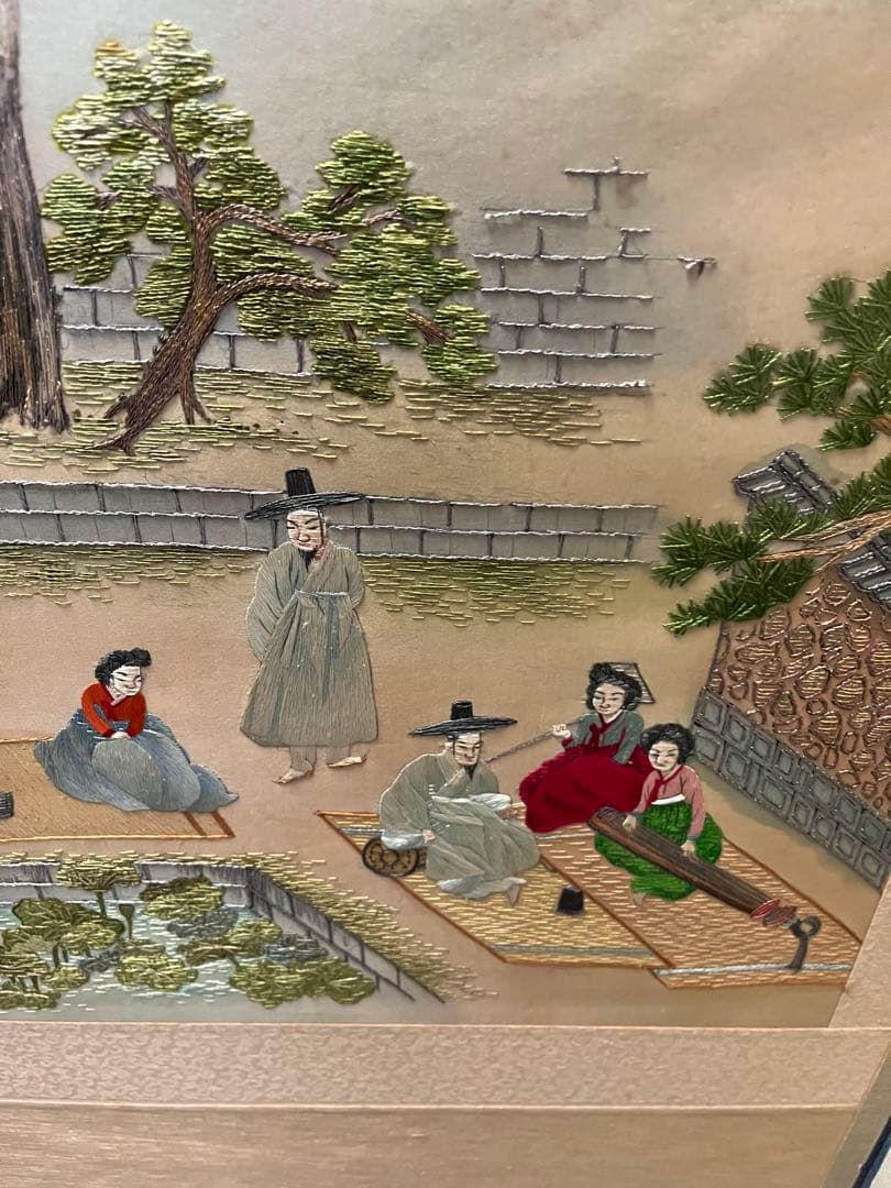 韓国　刺繍　パーテーション　六折　屏風