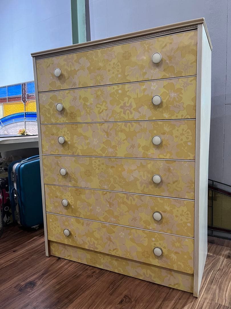 チェスト 花柄 黄色 箪笥 インテリア 昭和レトロ 当時物 レトロポップ