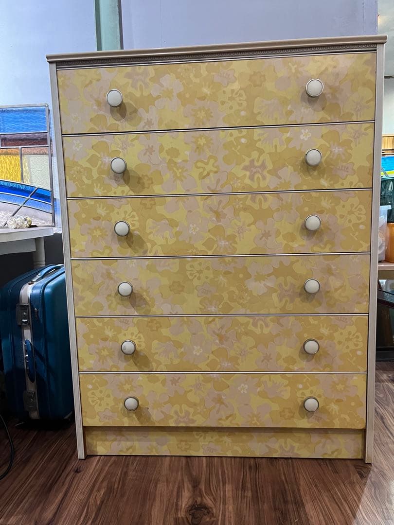 チェスト 花柄 黄色 箪笥 インテリア 昭和レトロ 当時物 レトロポップ