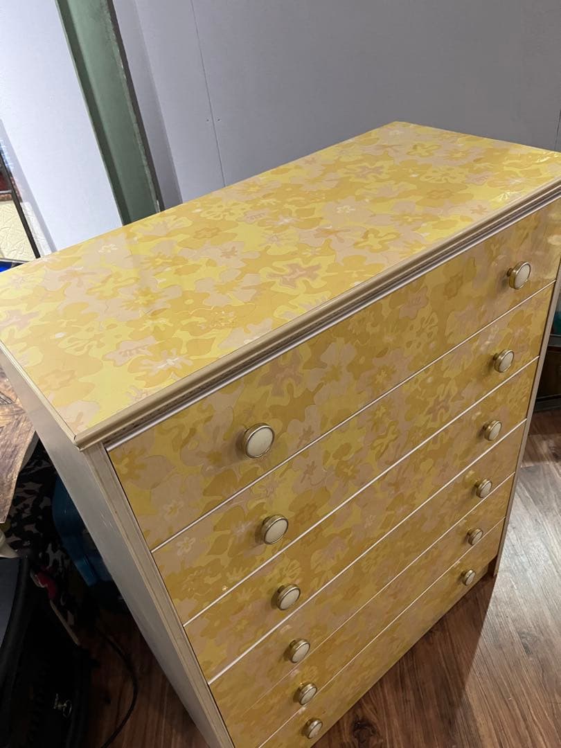 チェスト 花柄 黄色 箪笥 インテリア 昭和レトロ 当時物 レトロポップ