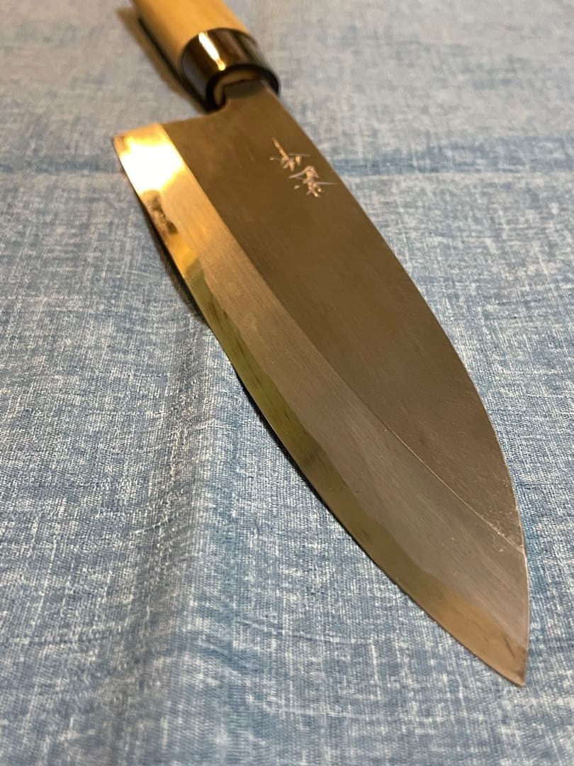 甚作　白鋼　大出刃包丁　刃渡り21センチ