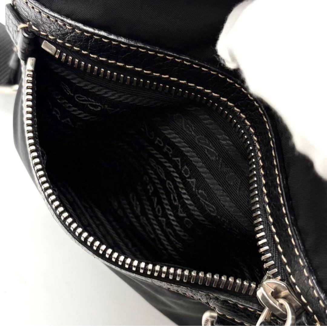 【美品】希少 プラダ ショルダーバッグ ナイロン レザー 三角ロゴ 斜め掛け 黒