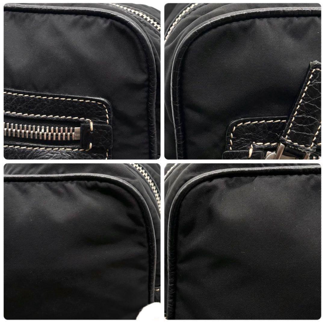 【美品】希少 プラダ ショルダーバッグ ナイロン レザー 三角ロゴ 斜め掛け 黒