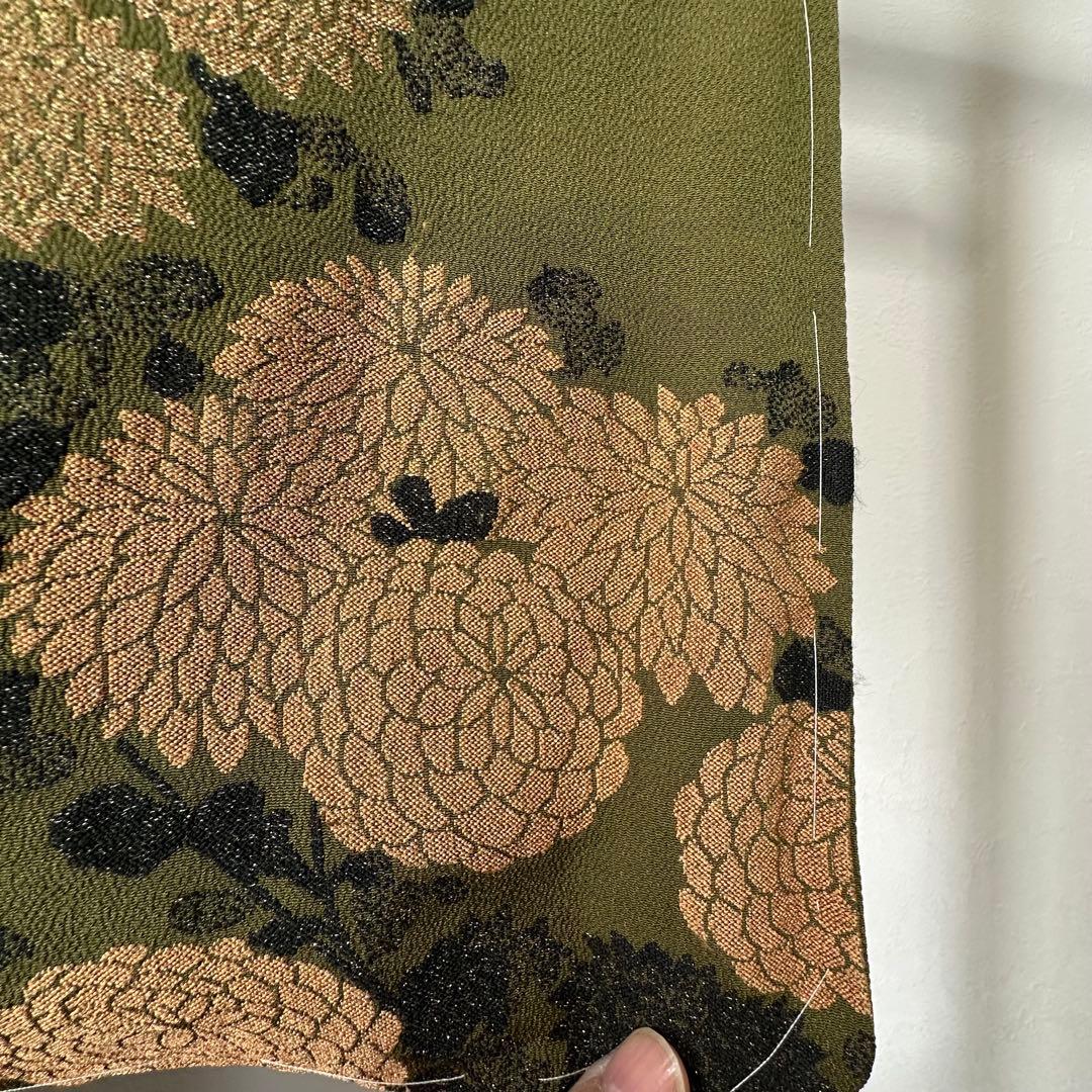 超美品　正絹　袷　着物　お召　訪問着　156 モスグリーン　緑　ヴィンテージ