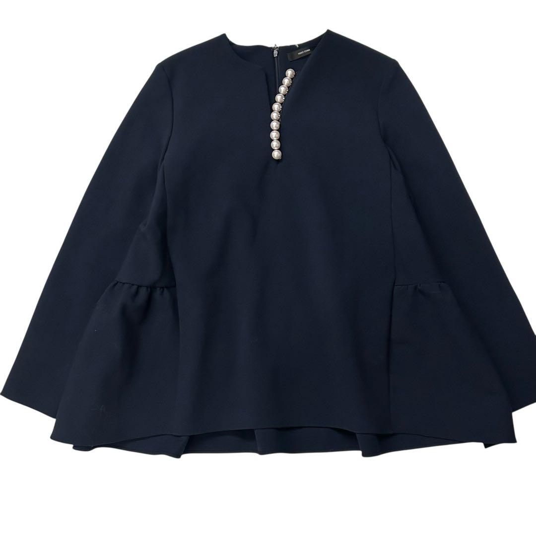 週末限定❣️未使用級✨YOKO CHAN バックティアード パールブラウス 38紺