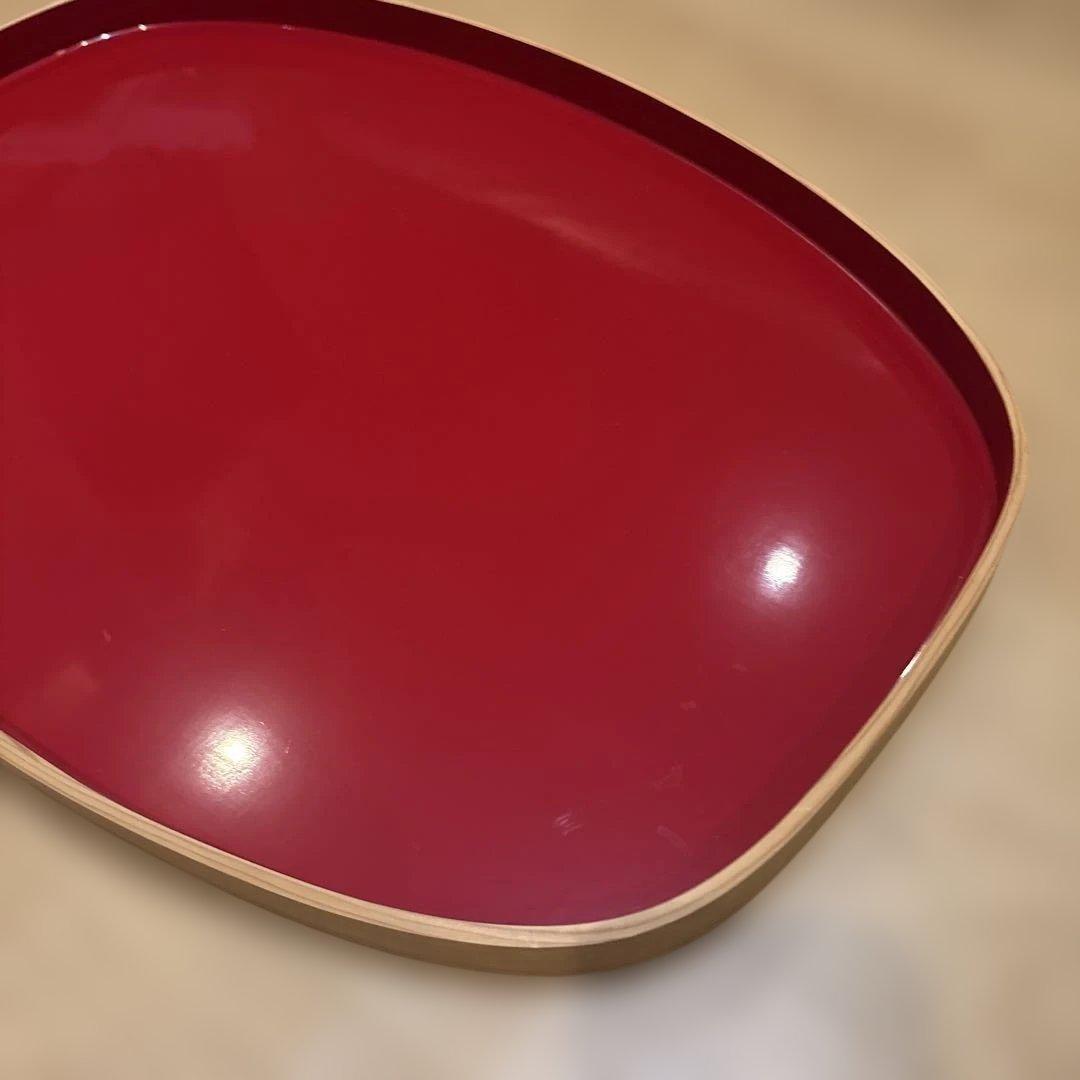 秋田県曲物 秋田杉 大型楕円盆 約51cm 朱塗り　お盆　美品