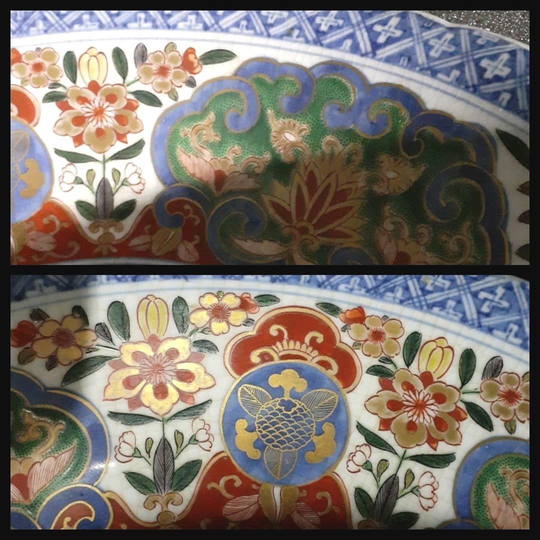 江戸時代中期頃　献上古伊万里　金襴色絵　花弁　花尽し文様　最上手　27.9cm鉢