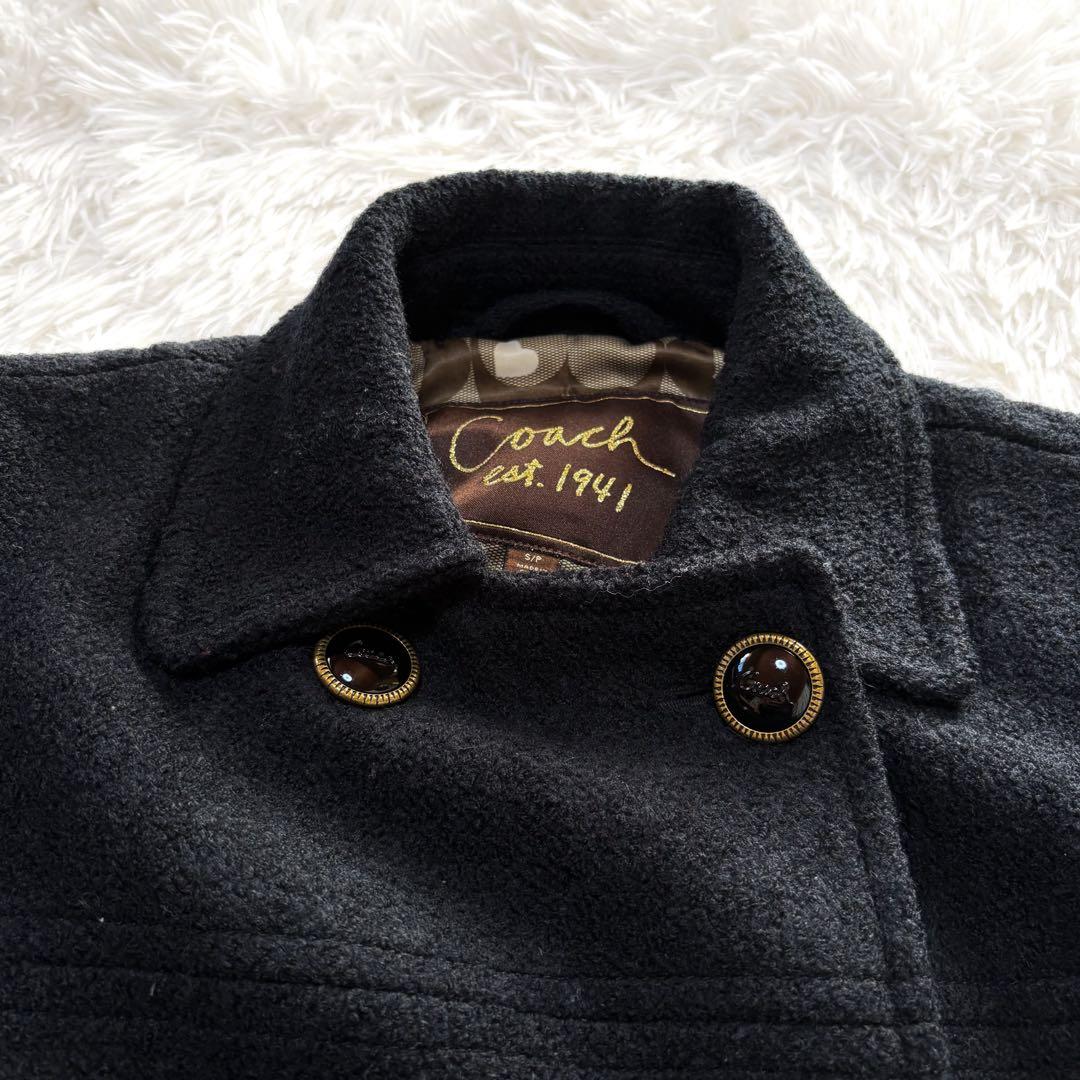 【美品】Coach Pコートシグネチャー柄 ブラック ダブルブレストジャケットS