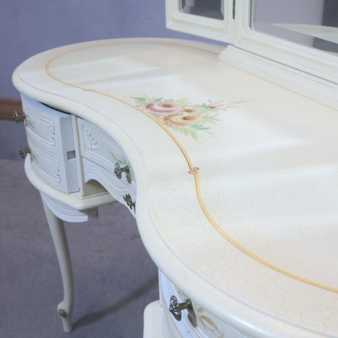 アンティーク調 ドレッサー 鏡台 化粧台 姫系 三面鏡 猫脚 エレガント 机