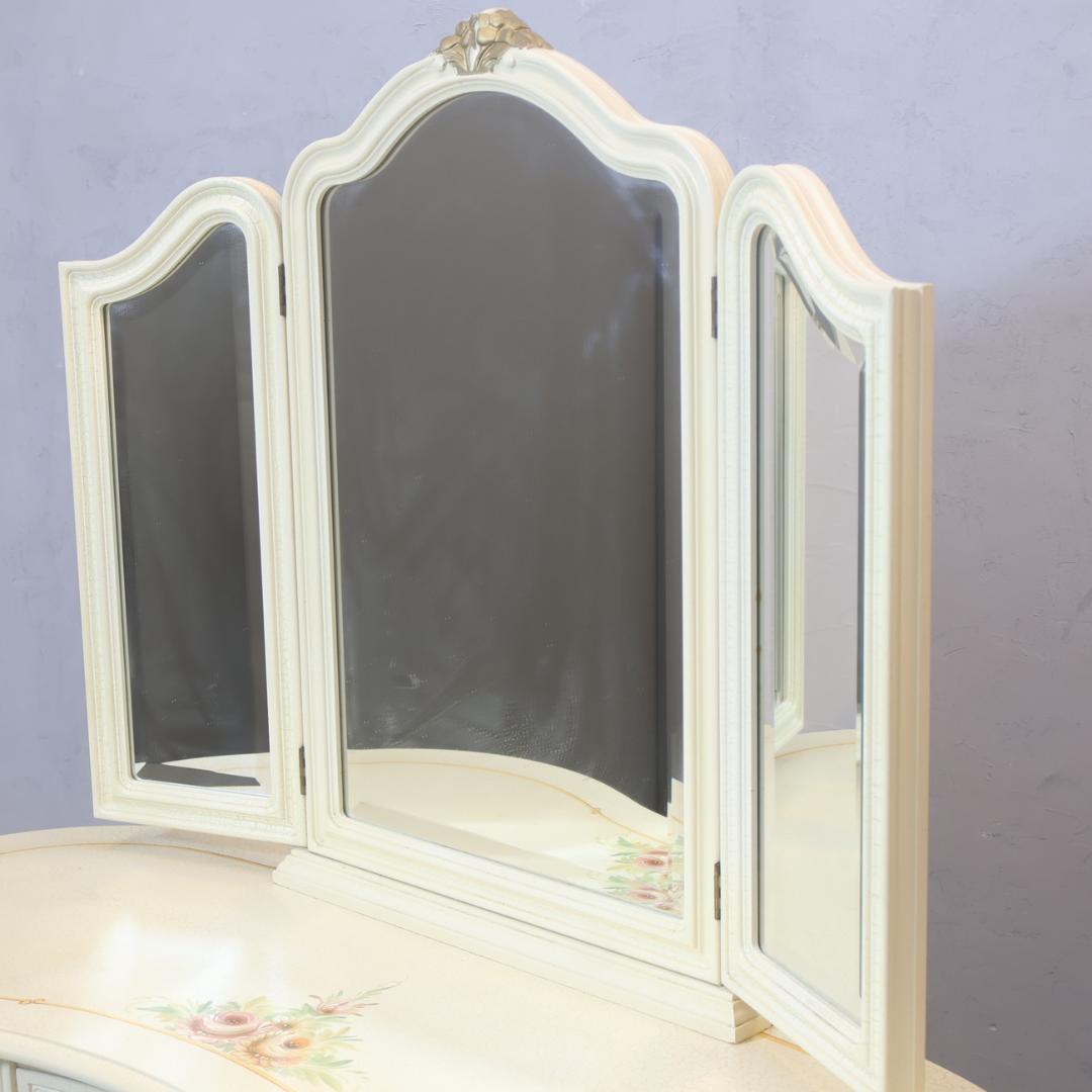 アンティーク調 ドレッサー 鏡台 化粧台 姫系 三面鏡 猫脚 エレガント 机