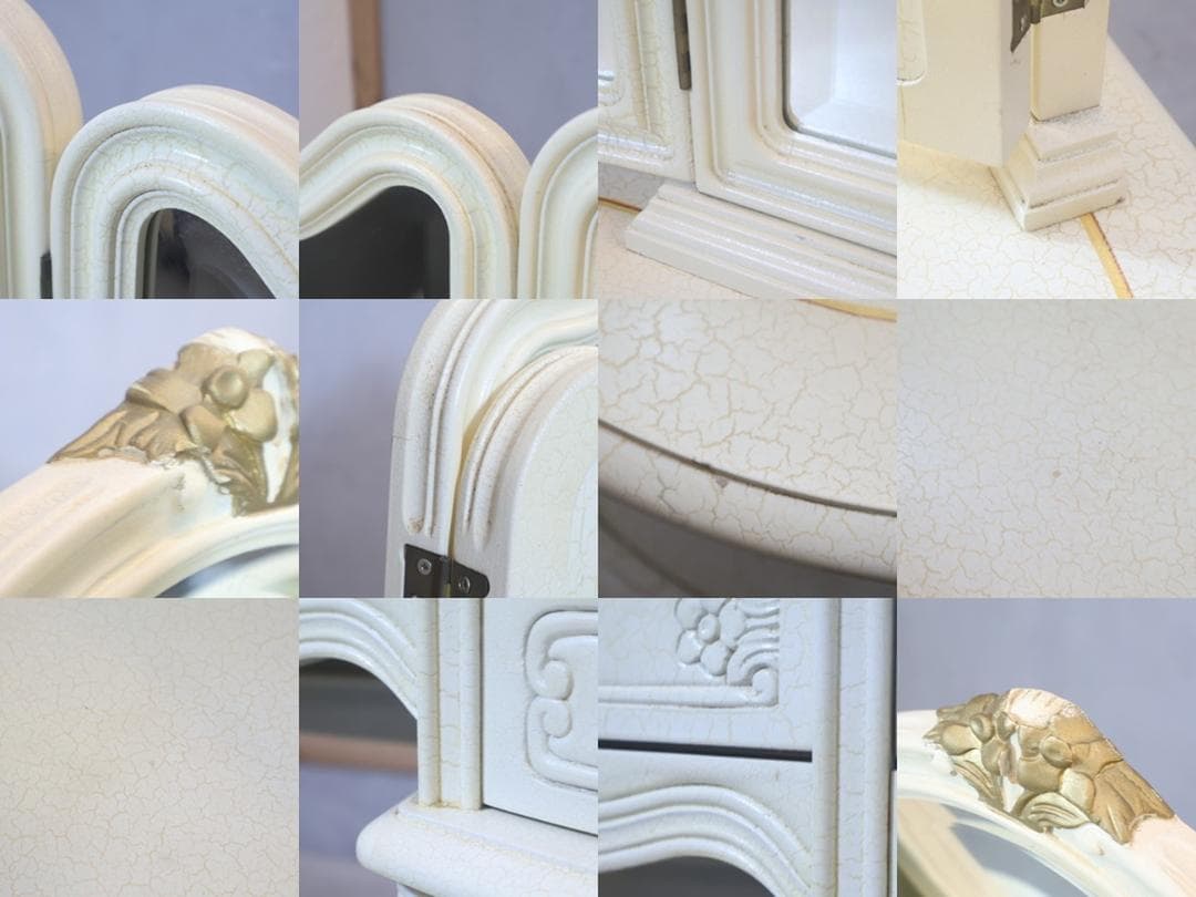 アンティーク調 ドレッサー 鏡台 化粧台 姫系 三面鏡 猫脚 エレガント 机