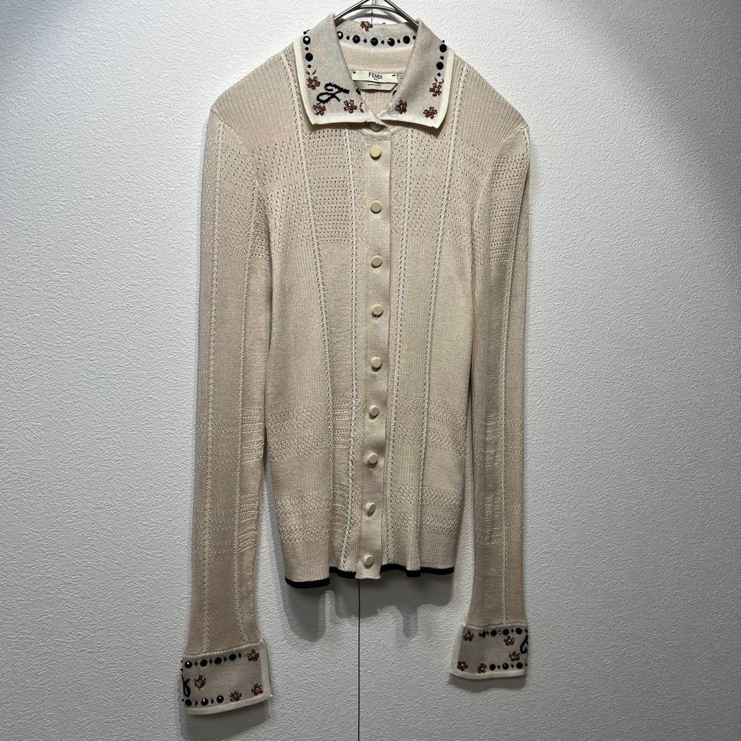希少 美品 フェンディ スタッズ スパンコール デザイン ニット カーディガン