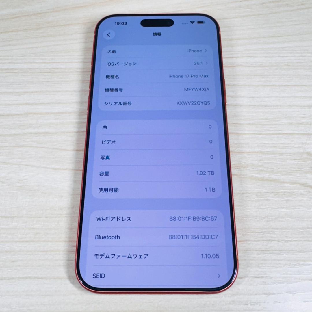 P309 美品 物理SIMカード対応 iPhone17 Pro Max 1TB