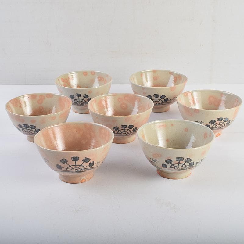 まーぶー　和食器萬古焼八幡窯　水車文数茶碗　十四客　共箱　M　R9415B