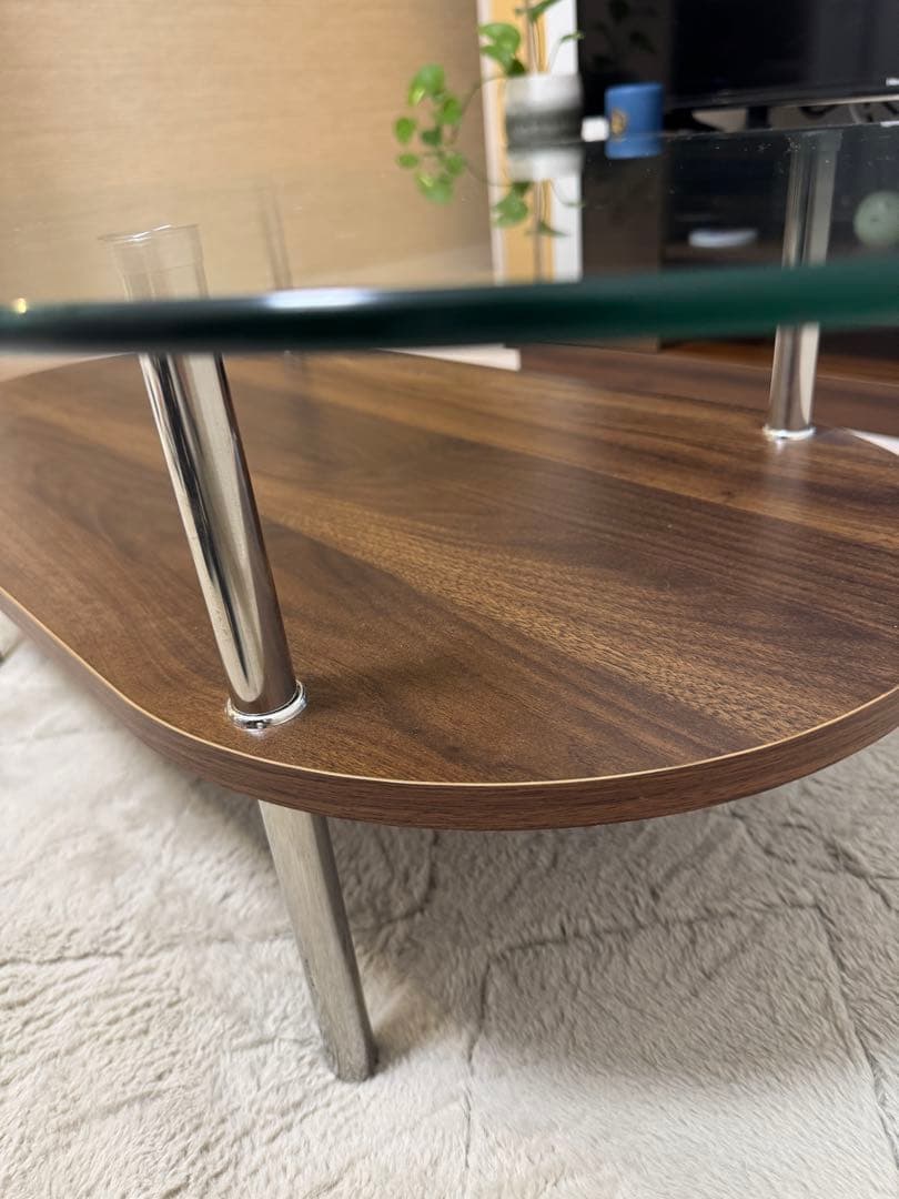 楕円形ガラスセンターテーブル