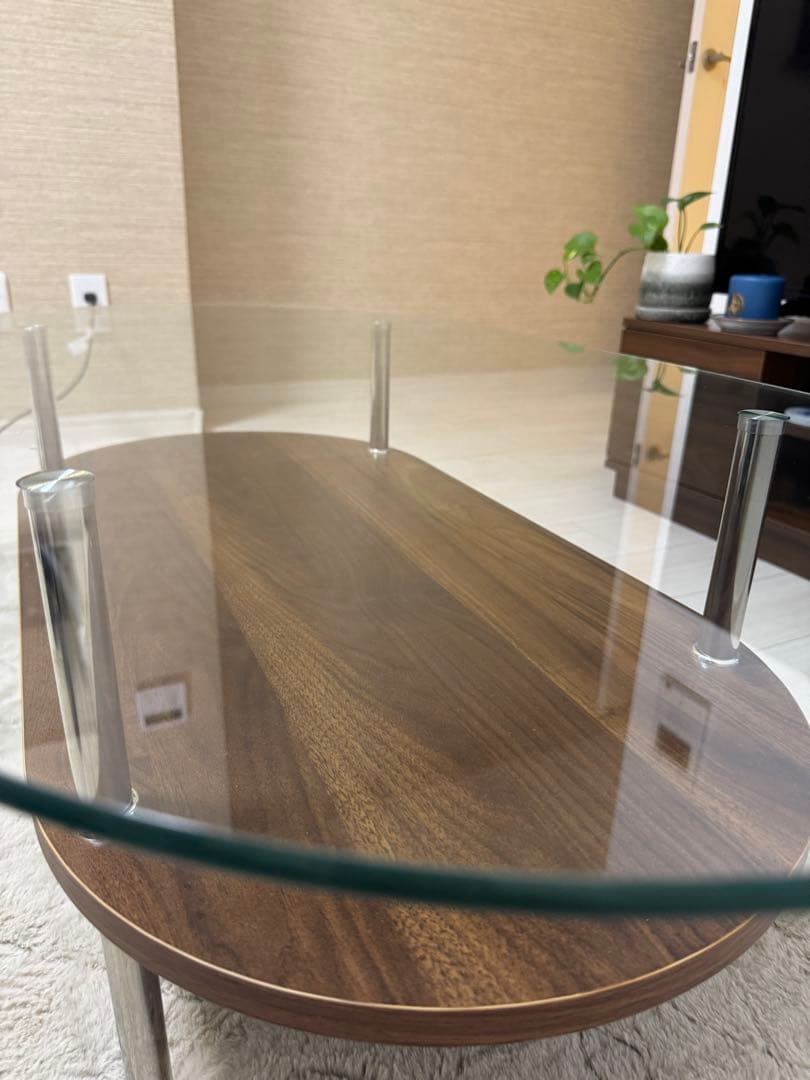 楕円形ガラスセンターテーブル