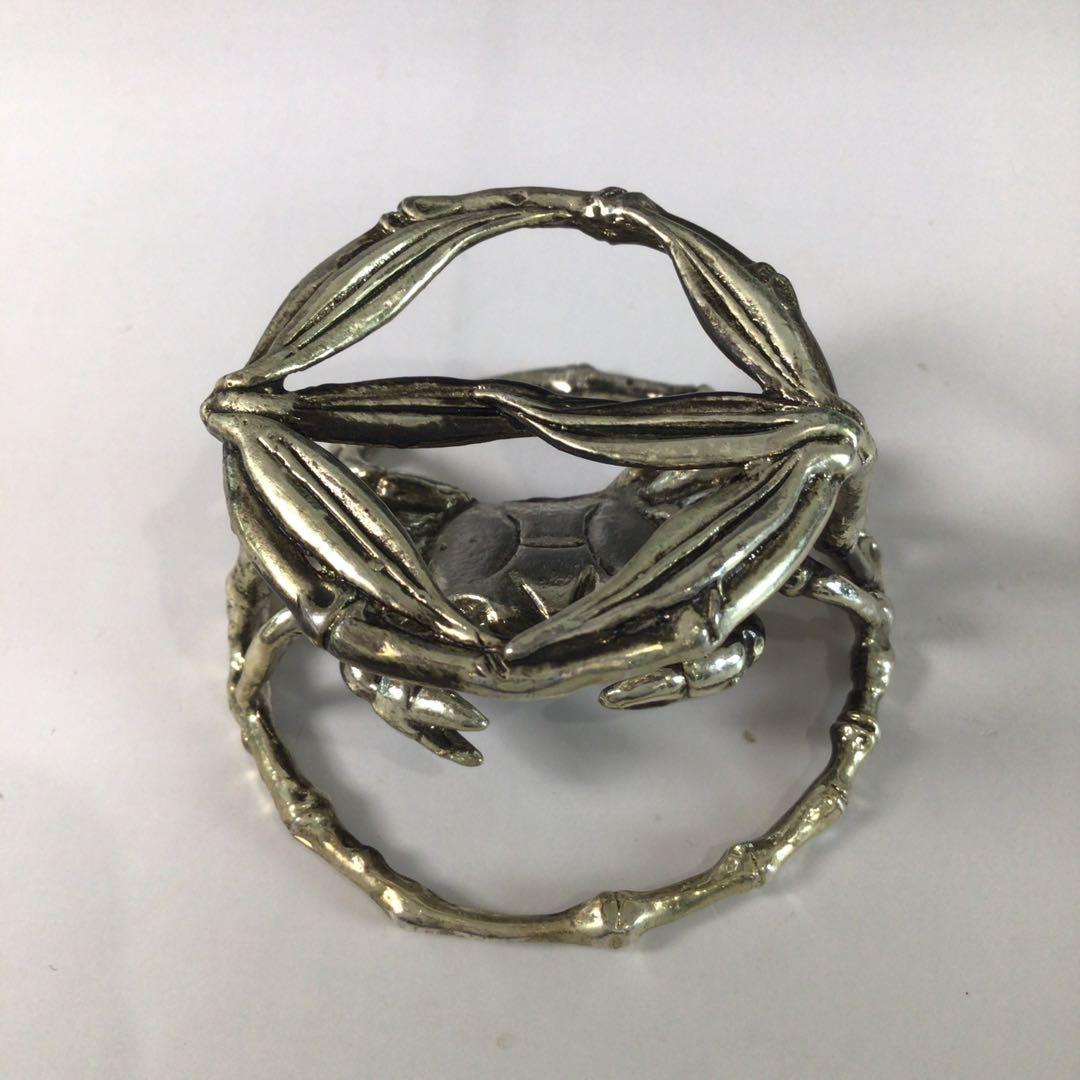 Ｒ９２６　蓋置　『唐銅』『藤井宗喜造』『笹蟹蓋置』　共箱　茶道具