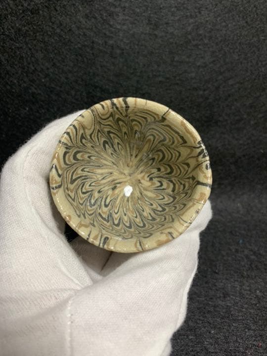 二代双鶴　煉込 ぐい呑　伝統模様鶉手　練り込み