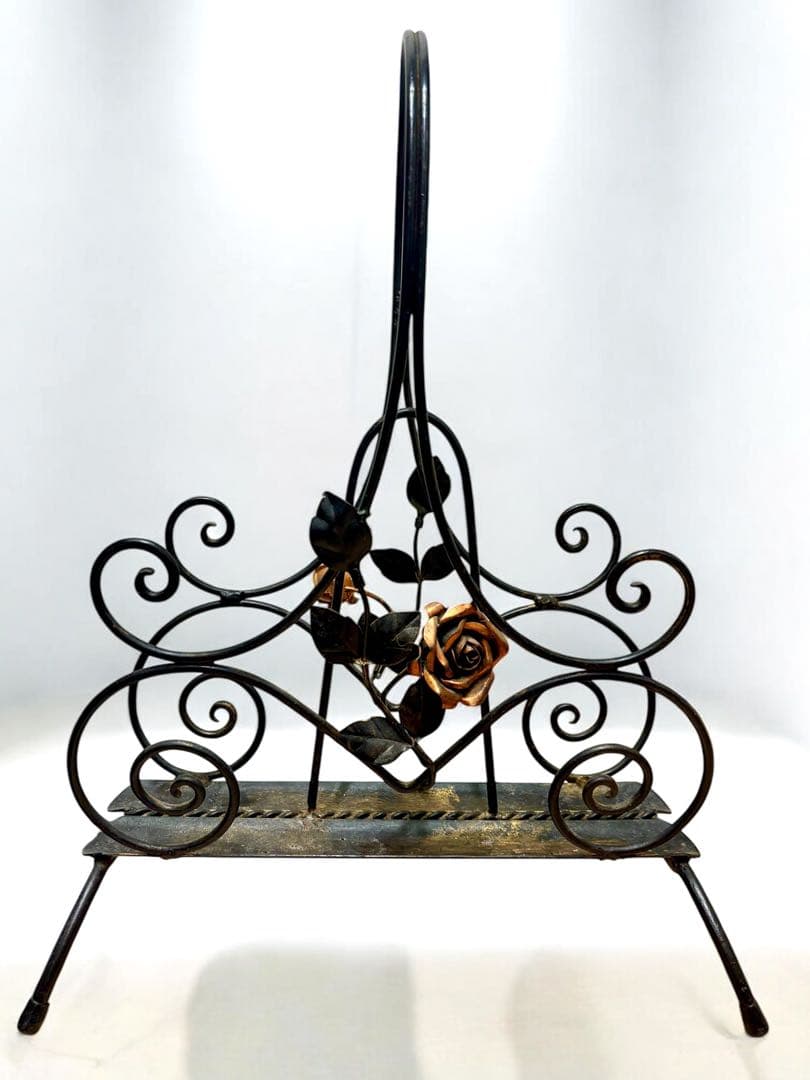 アンティーク ビンテージ アイアン製 薔薇 マガジンラック ローズ