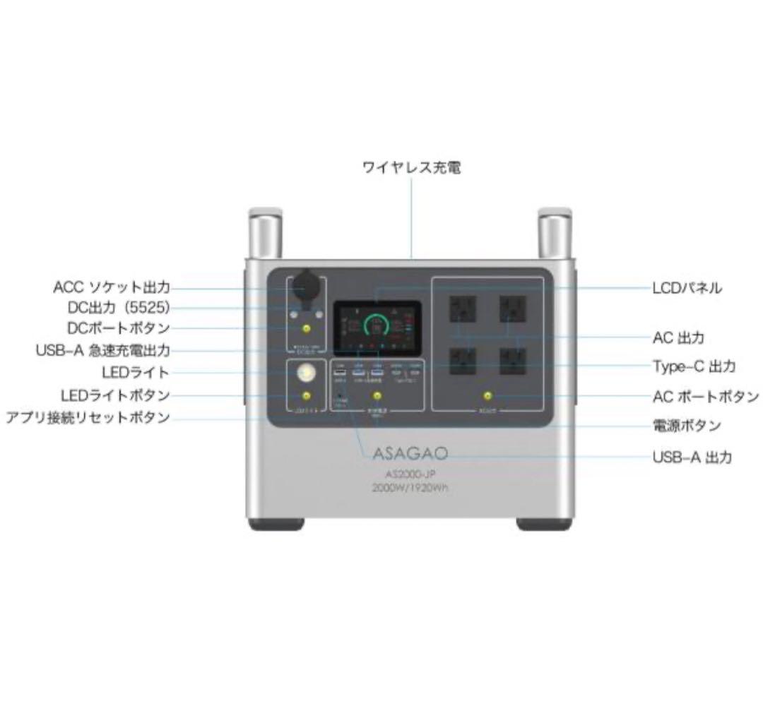 リン酸鉄リチウムイオン電池 AS2000-JP ポータブル電源 本体 高出力