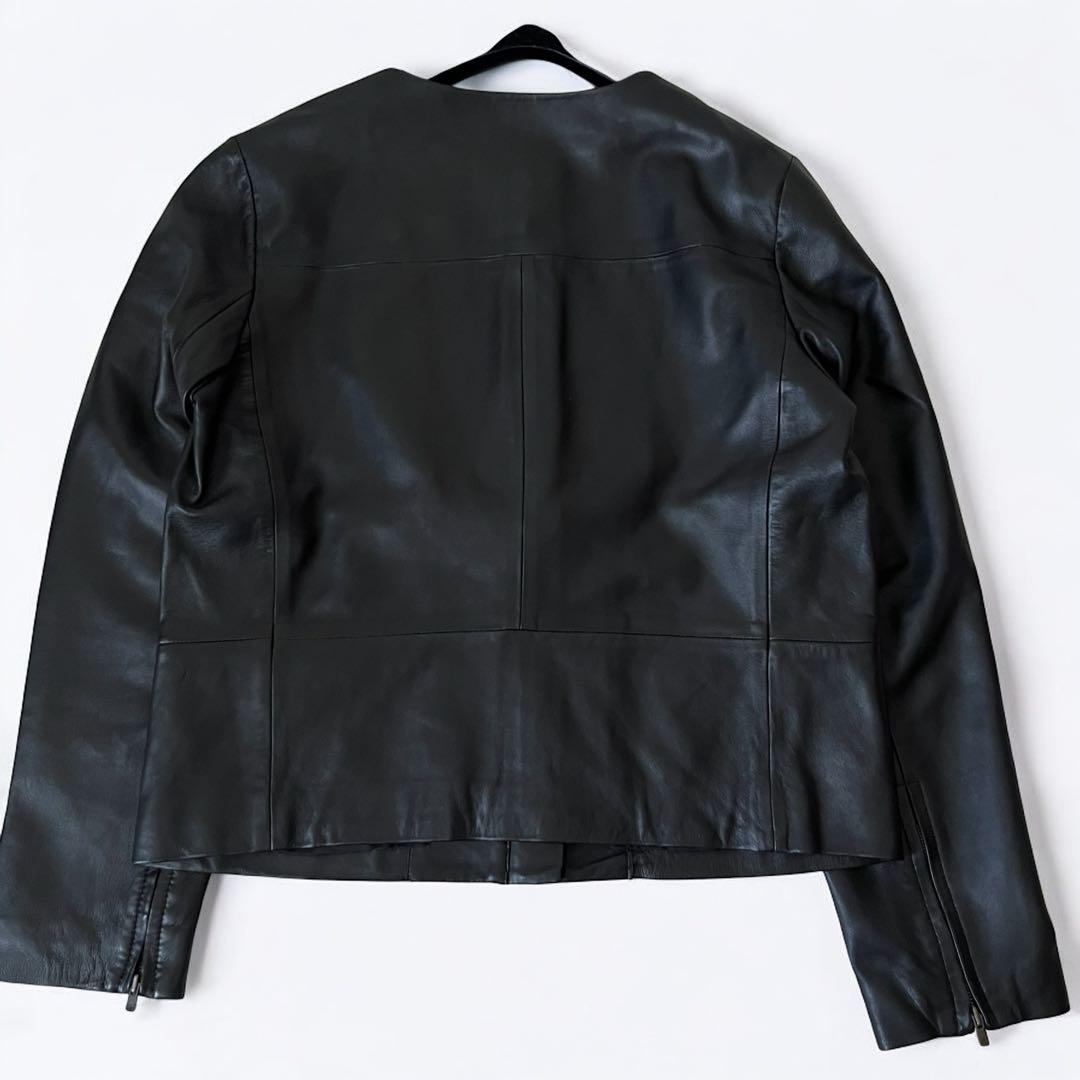 美品 アンタイトル 羊革 ラムレザー ノーカラージャケット Lサイズ