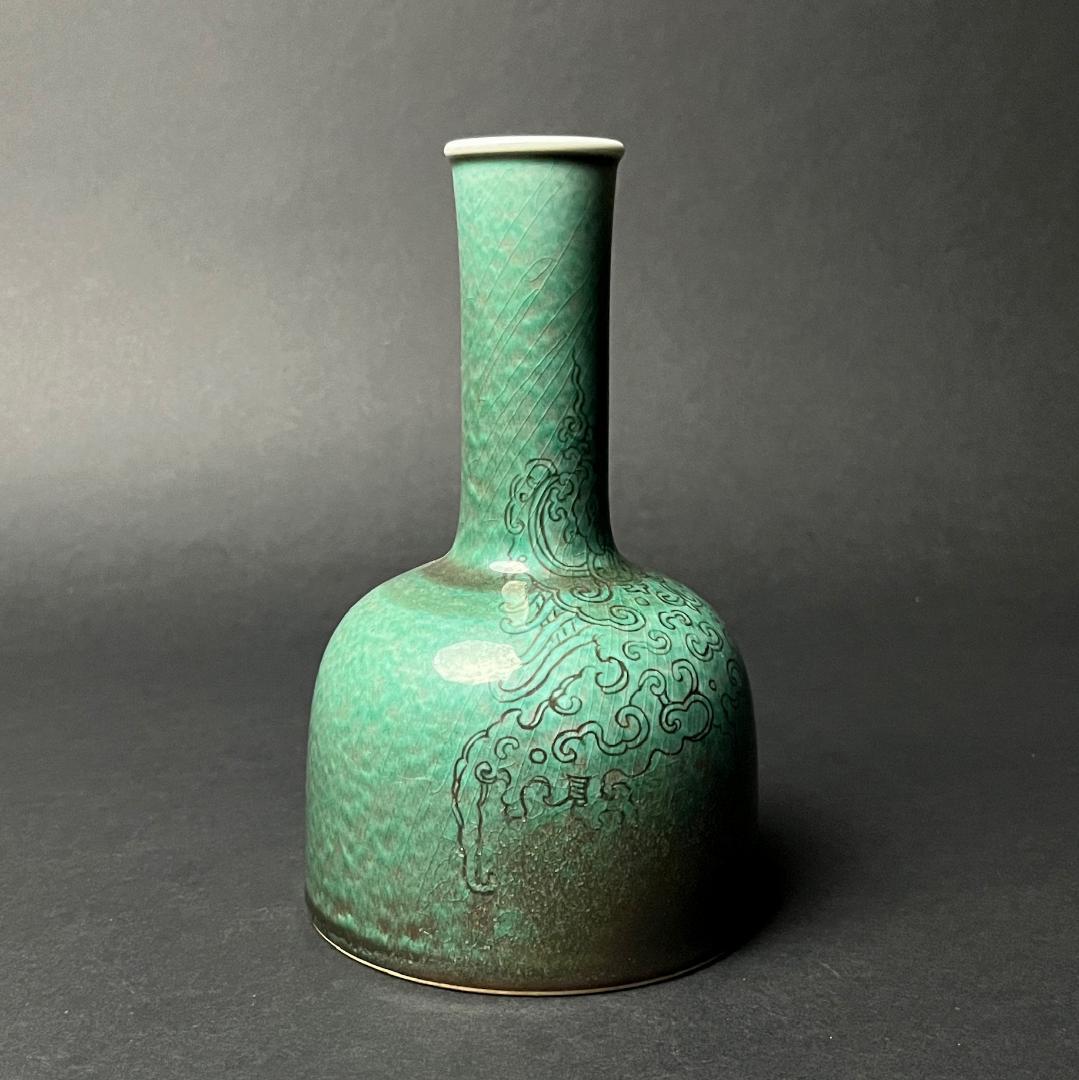 唐物 辰砂 豆紅揺鈴尊 大清康煕年製 款 中国美術古玩 コレクター蒐集 SN72