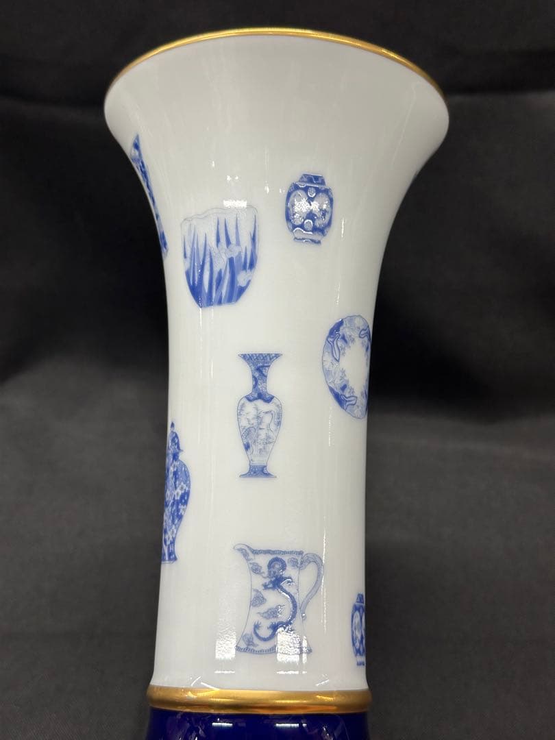 【USED】深川製磁　深川　ブルーチャイナ　花瓶　金彩　青　白