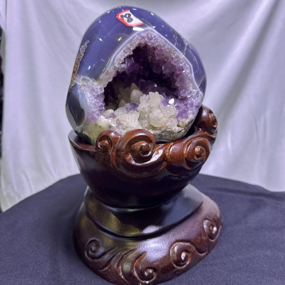 アゲート アメジスト カルサイト 共生 原石 置物D.57