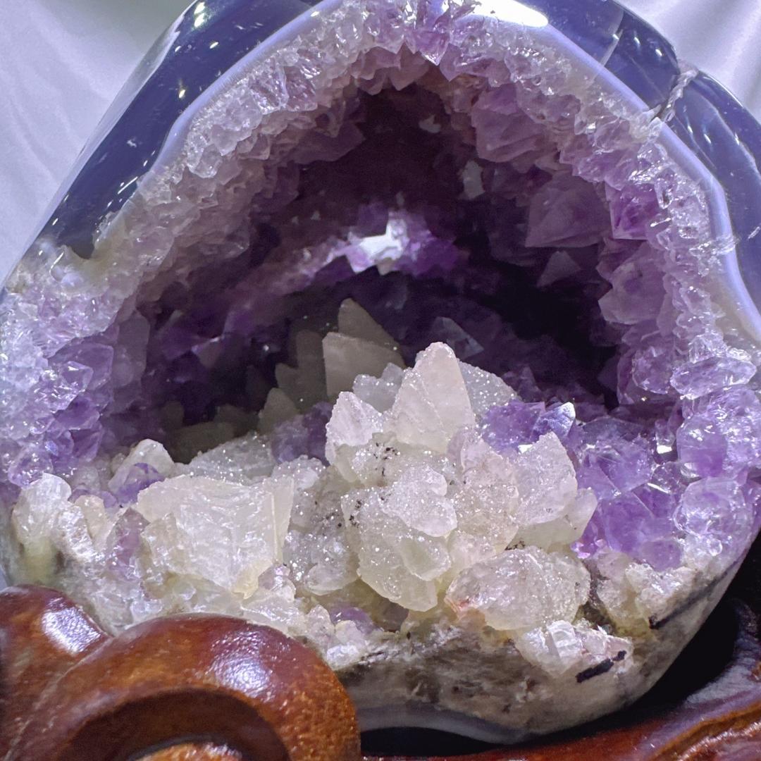 アゲート アメジスト カルサイト 共生 原石 置物D.57