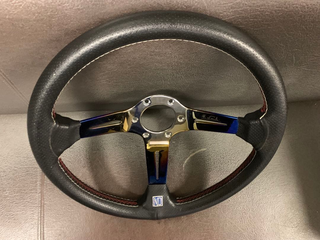 社外　ステアリング　35パイ　チタンカラー　ディープコーン　ホーンボタン付き！