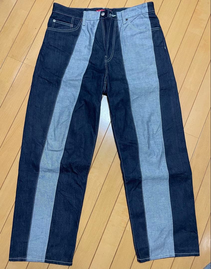 【美品】Supreme Paneled Stripe Baggy Jean 32