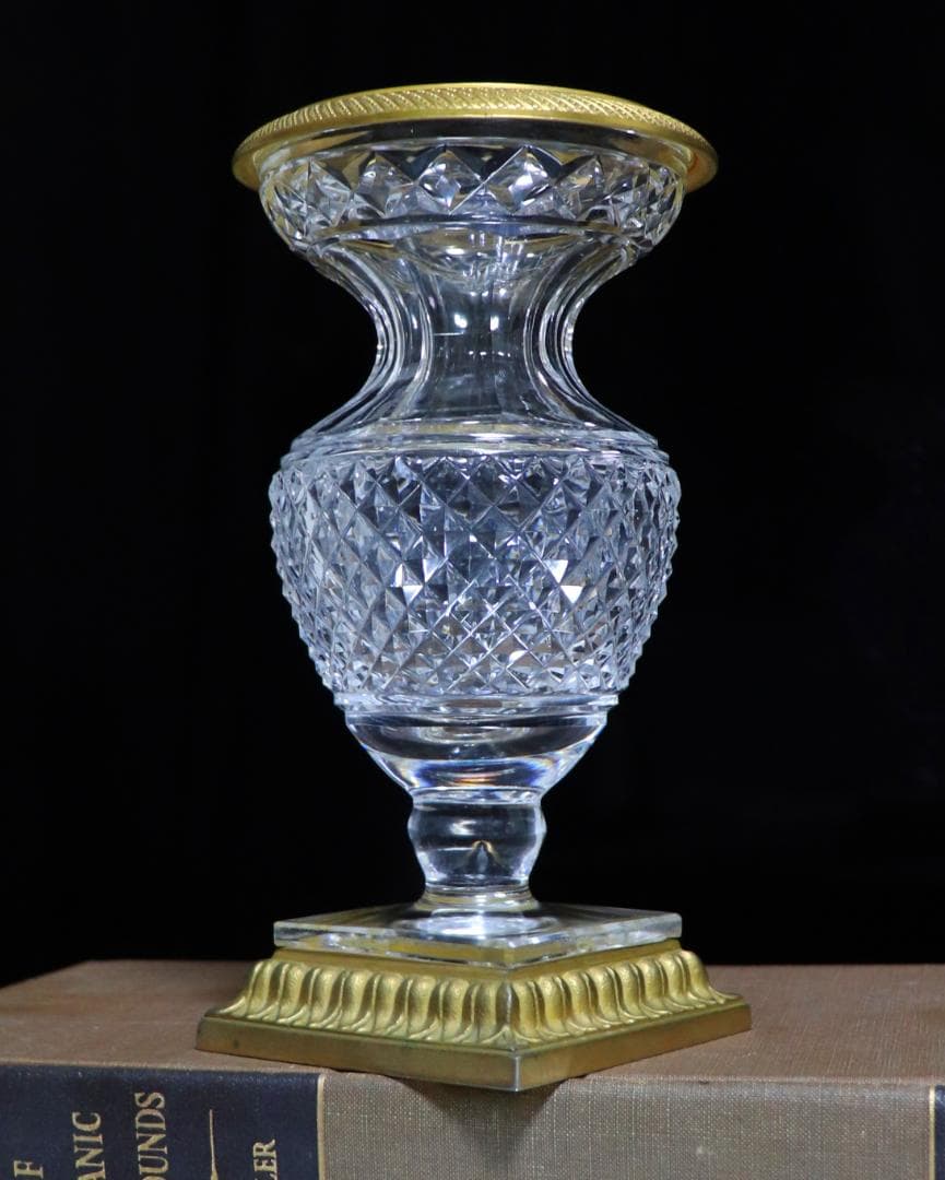オールド・バカラ 1870年頃美術館級 ブロンズメディチ切子花瓶 壺 ディアマン
