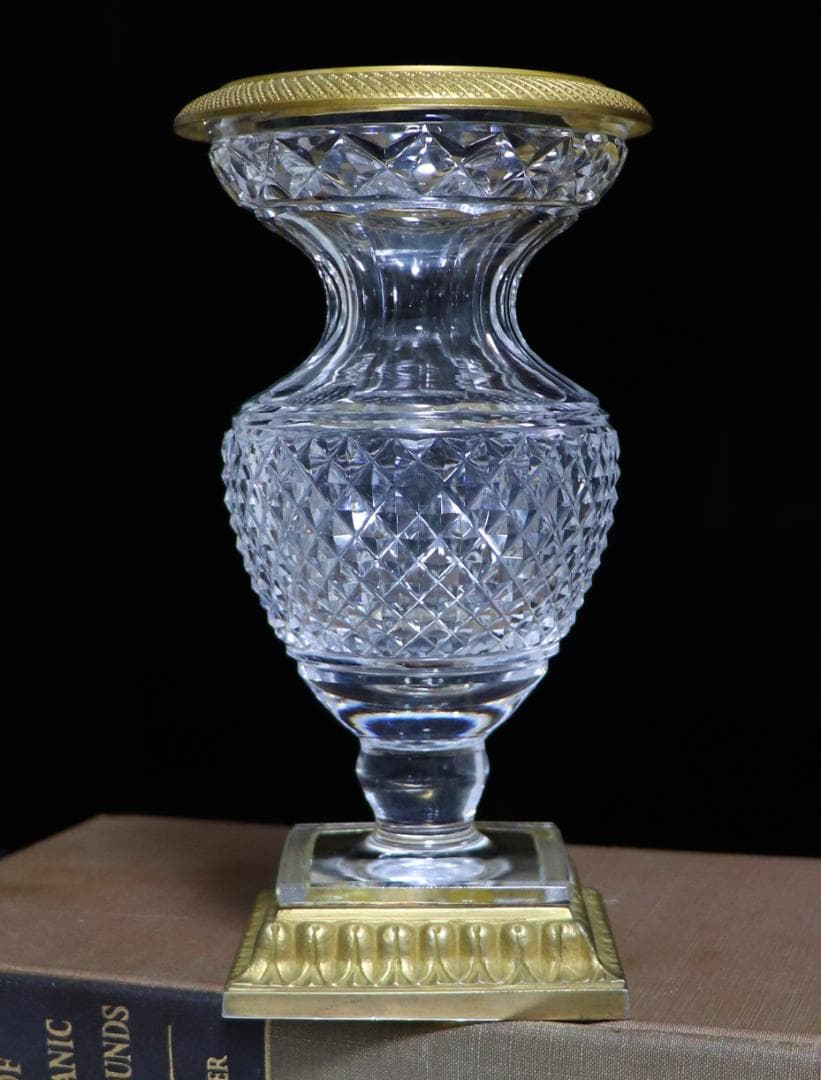 オールド・バカラ 1870年頃美術館級 ブロンズメディチ切子花瓶 壺 ディアマン