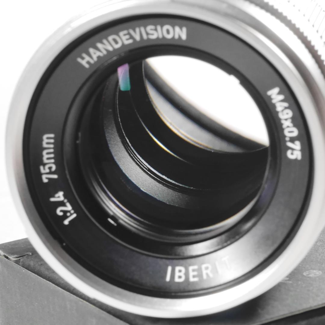 【極美品】IBERIT 75mm f/2.4シルバー，専用フード付，ソニーE用